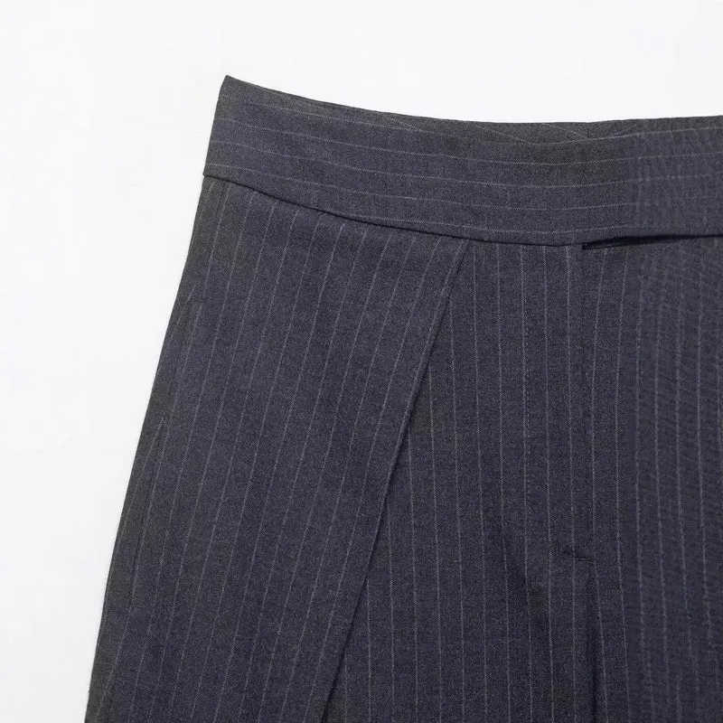 Damen Hochtaillierte Palazzohose mit Wickel-Überlagerung und Nadelstreifen Drune