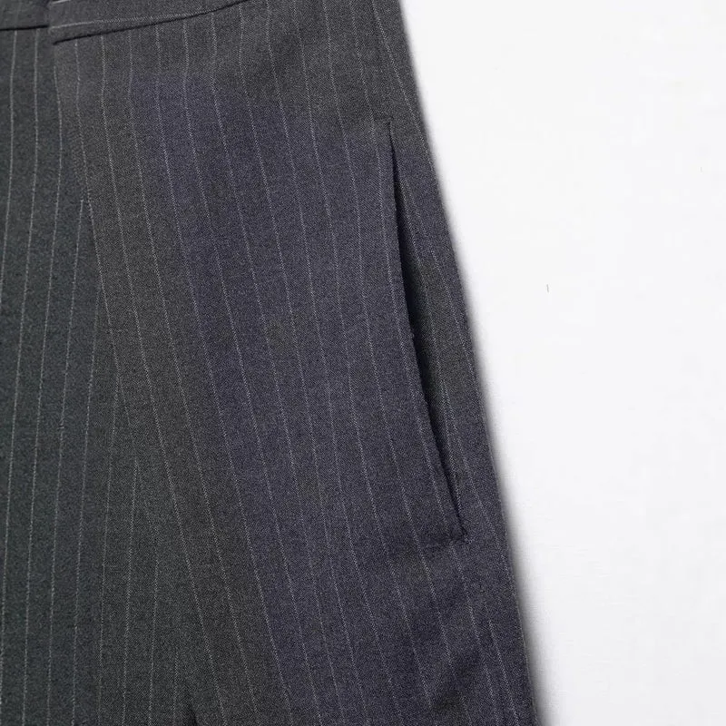 Damen Hochtaillierte Palazzohose mit Wickel-Überlagerung und Nadelstreifen Drune