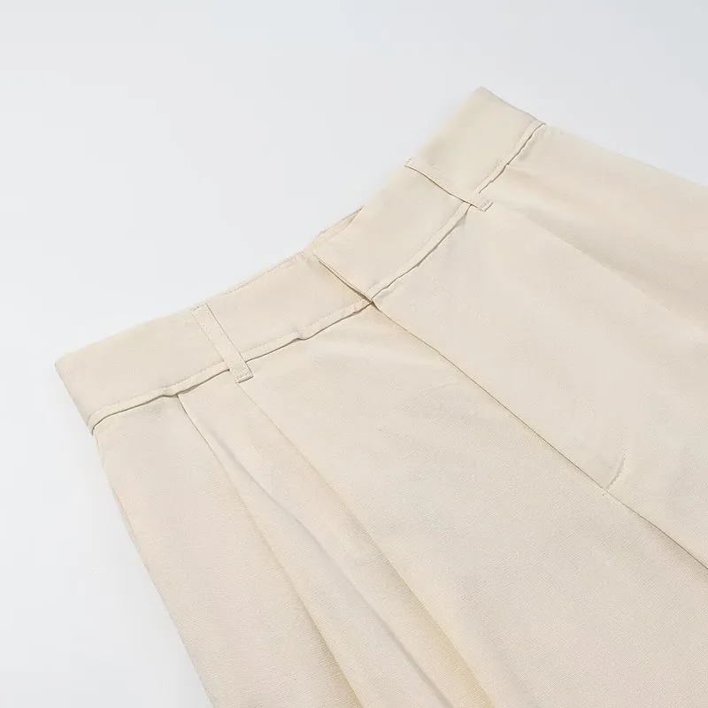 Damen Hochtaillierte Palazzohose mit Bundfalten und weitem Bein Drune