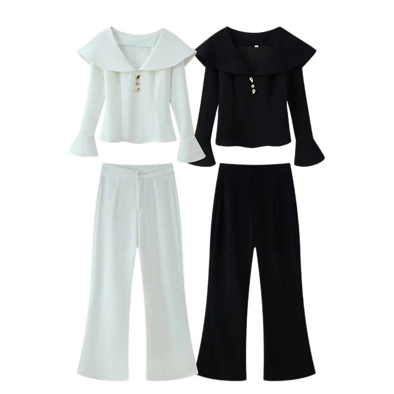 Damen hochtaillierte Palazzo‑Hose mit weitem Bein, Bundfalten und verdecktem Verschluss Drune