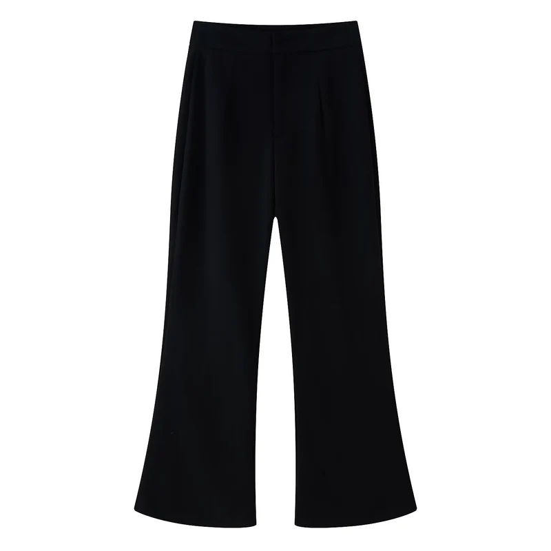 Damen hochtaillierte Palazzo‑Hose mit weitem Bein, Bundfalten und verdecktem Verschluss Drune