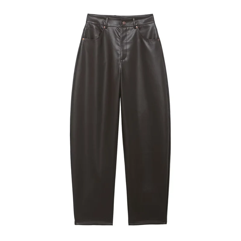 Damen Hochtaillierte Kunstlederhose mit weiter tapered Passform Drune