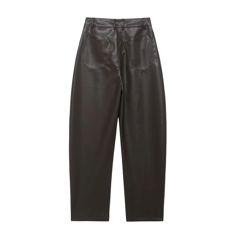 Damen Hochtaillierte Kunstlederhose mit weiter tapered Passform Drune