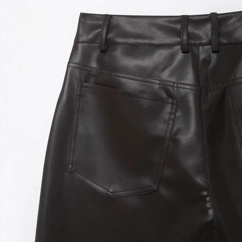 Damen Hochtaillierte Kunstlederhose mit weiter tapered Passform Drune