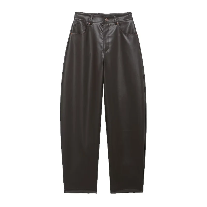 Damen Hochtaillierte Kunstlederhose mit weiter tapered Passform Drune