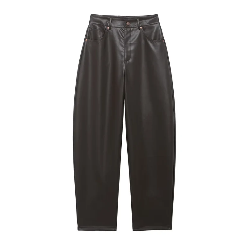 Damen Hochtaillierte Kunstlederhose mit weiter tapered Passform Drune