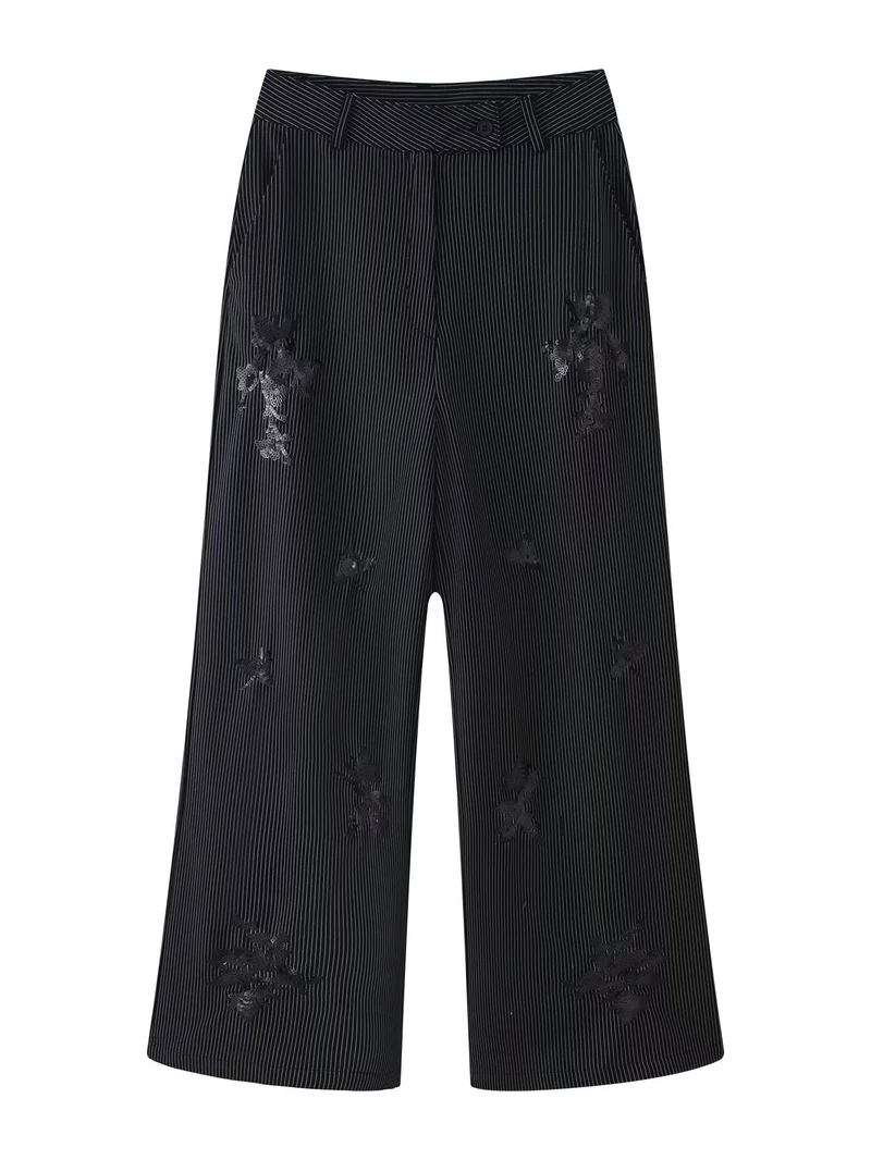 Damen Hochtaillierte Culotte-Hose mit Nadelstreifen und Pailletten-Applikation Drune
