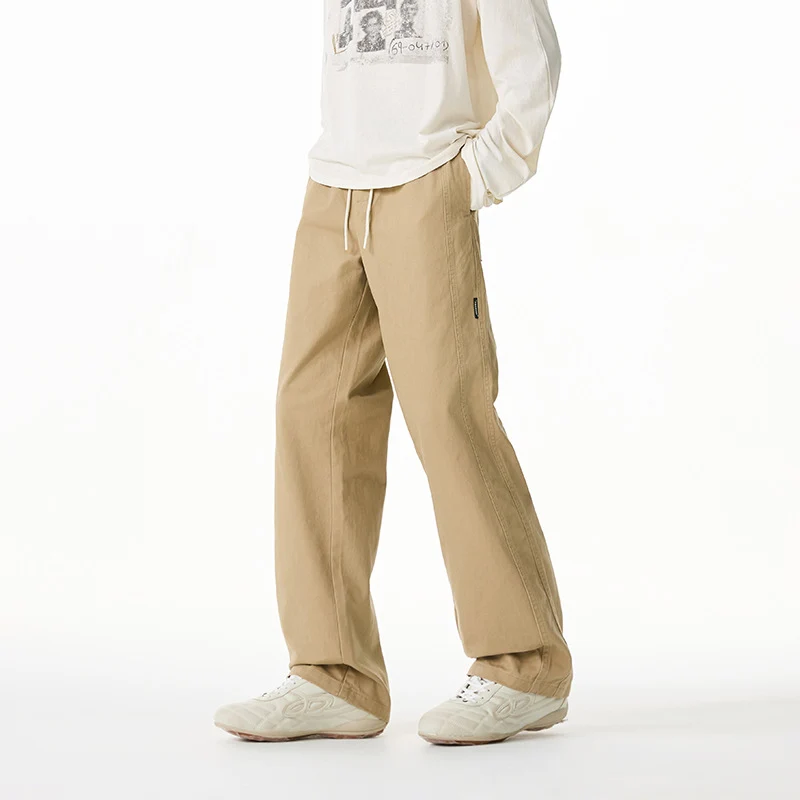 Herren Locker geschnittene Baumwoll-Canvas-Hose mit Tunnelzugbund, geradem Bein und Ziernaht-Details Drune