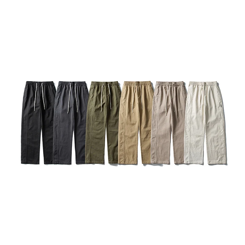 Herren Locker geschnittene Baumwoll-Canvas-Hose mit Tunnelzugbund, geradem Bein und Ziernaht-Details Drune
