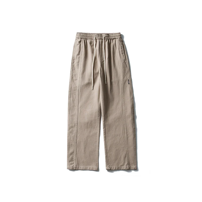 Herren Locker geschnittene Baumwoll-Canvas-Hose mit Tunnelzugbund, geradem Bein und Ziernaht-Details Drune