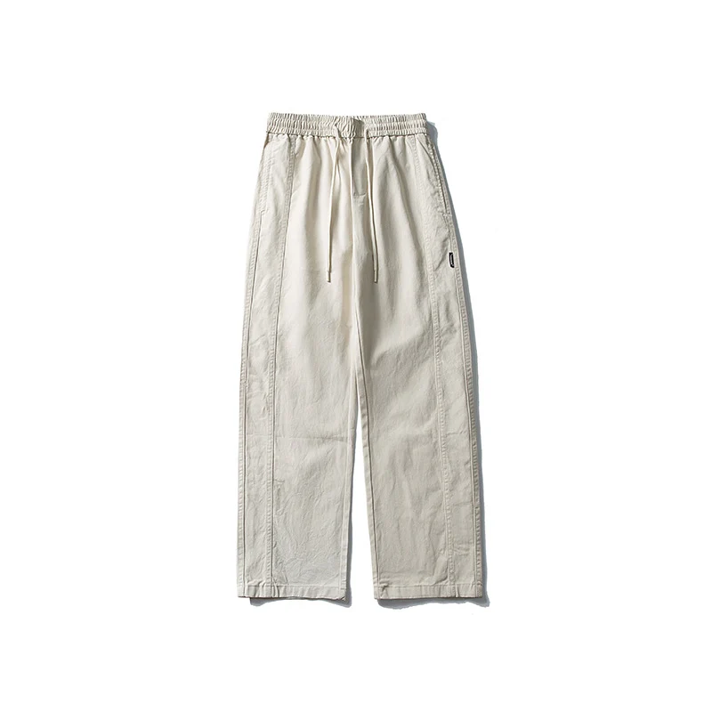 Herren Locker geschnittene Baumwoll-Canvas-Hose mit Tunnelzugbund, geradem Bein und Ziernaht-Details Drune
