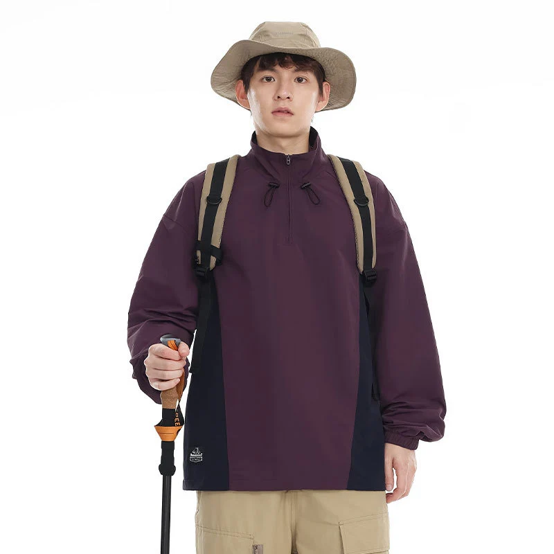 Herren leichter Nylon-Anorak mit Halbreißverschluss, Kordelzugsaum und Raglanärmeln Drune