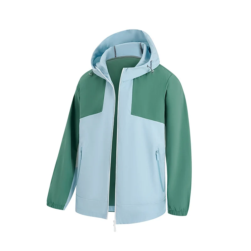 Herren leichte zweifarbige wasserabweisende Kapuzenjacke mit durchgehendem Reißverschluss und elastischen Bündchen Drune