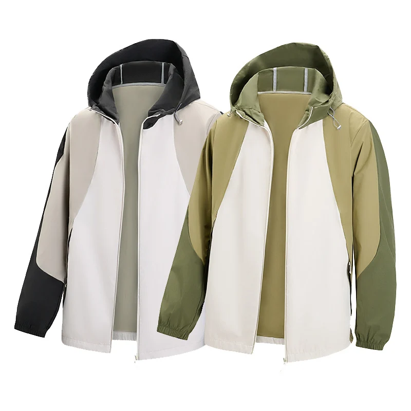 Herren leichte wasserabweisende Farbblock-Windjacke mit Kapuze und Reißverschluss Drune