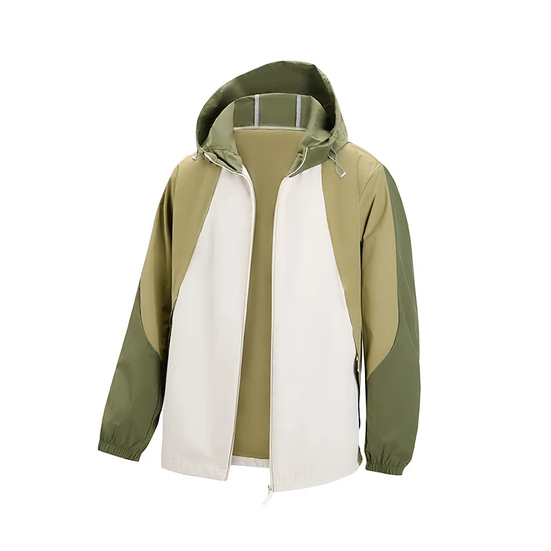 Herren leichte wasserabweisende Farbblock-Windjacke mit Kapuze und Reißverschluss Drune