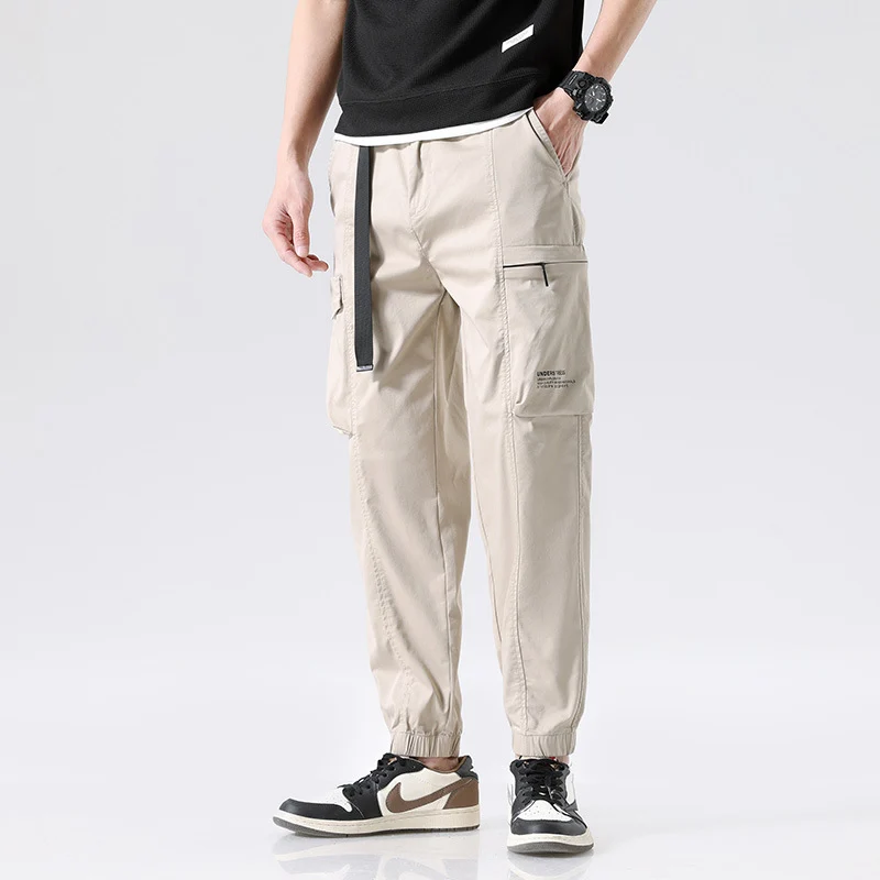 Herren Leichte Utility-Cargohose im Joggerstil mit integriertem Gürtelband und Reißverschlusstaschen Drune