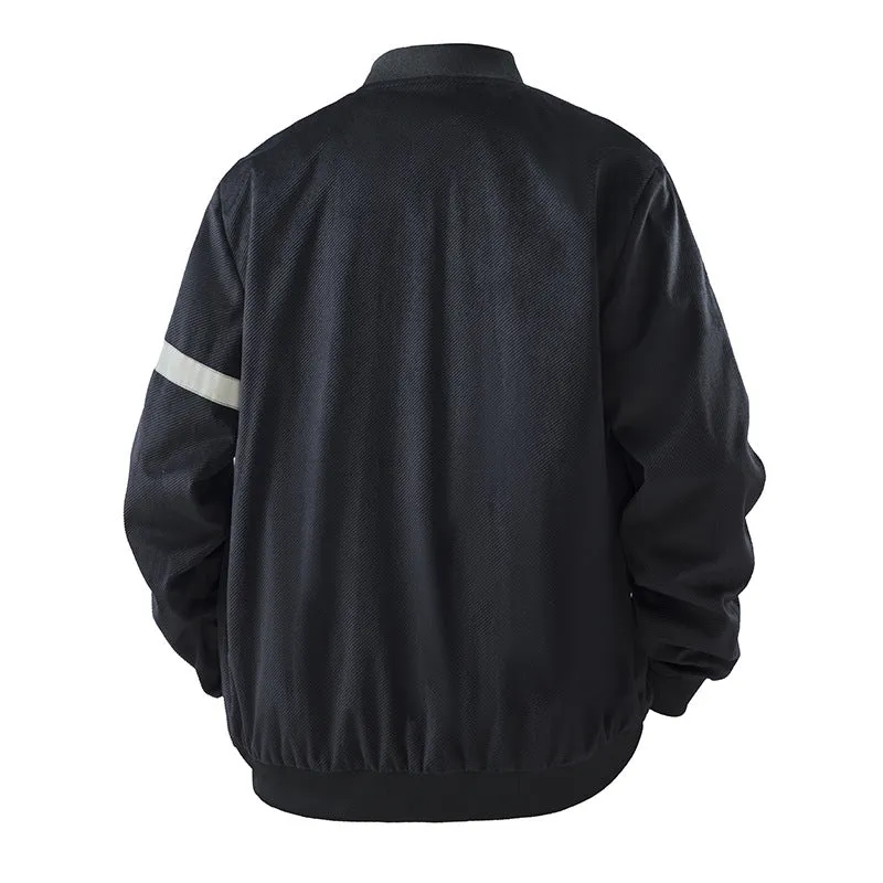 Herren Leichte Utility-Bomberjacke mit Druckknopfverschluss, Brusttaschen und reflektierendem Ärmelstreifen Drune