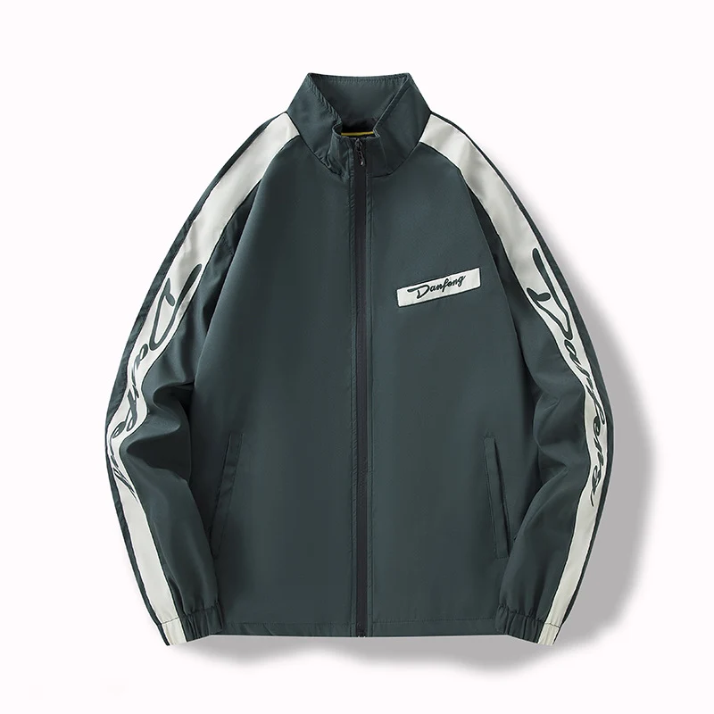 Herren Leichte Trackjacke im Retro‑Sportlook mit Stehkragen, durchgehendem Reißverschluss und Kontraststreifen Drune