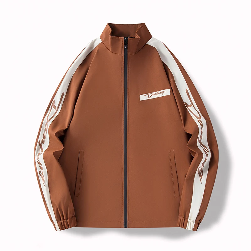 Herren Leichte Trackjacke im Retro‑Sportlook mit Stehkragen, durchgehendem Reißverschluss und Kontraststreifen Drune