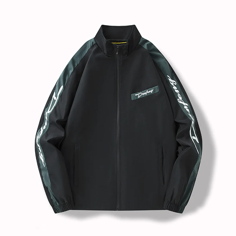 Herren Leichte Trackjacke im Retro‑Sportlook mit Stehkragen, durchgehendem Reißverschluss und Kontraststreifen Drune