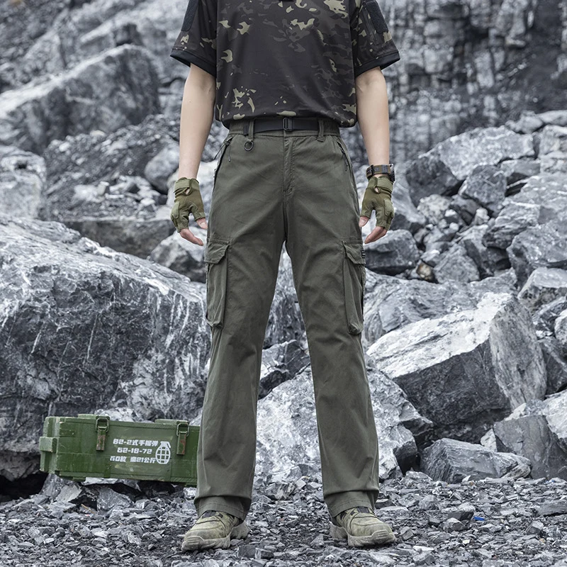 Herren Leichte Stretch-Canvas-Cargohose mit integriertem Webgürtel und Reißverschluss-Taschen Drune