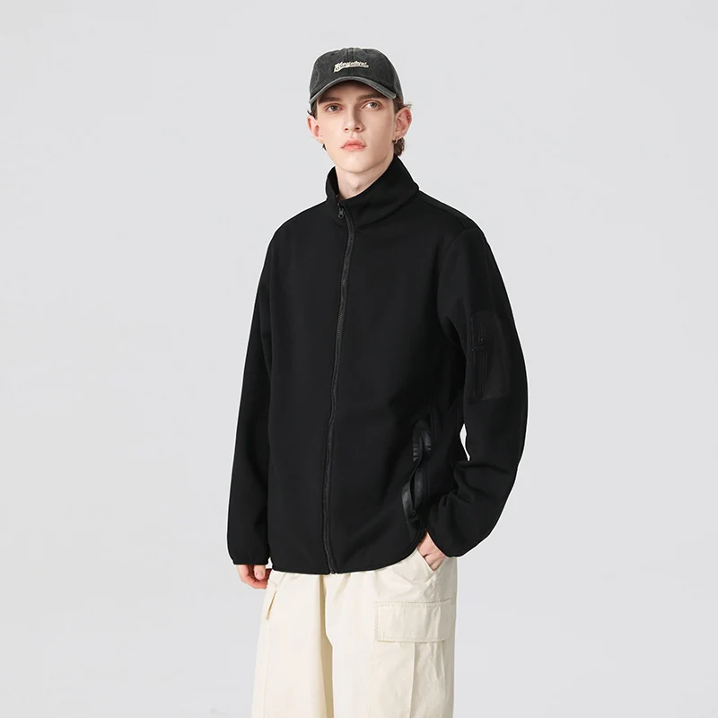 Herren Leichte Softshell-Fleecejacke mit Stehkragen, durchgehendem Reißverschluss und Ärmeltasche Drune