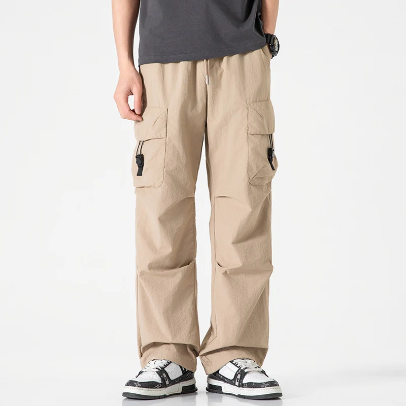 Herren Leichte Ripstop‑Trekking‑Cargohose mit Elastikbund, Kordelzug und Schnallen‑Cargotaschen Drune
