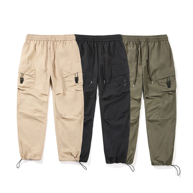 Herren Leichte Ripstop‑Trekking‑Cargohose mit Elastikbund, Kordelzug und Schnallen‑Cargotaschen Drune