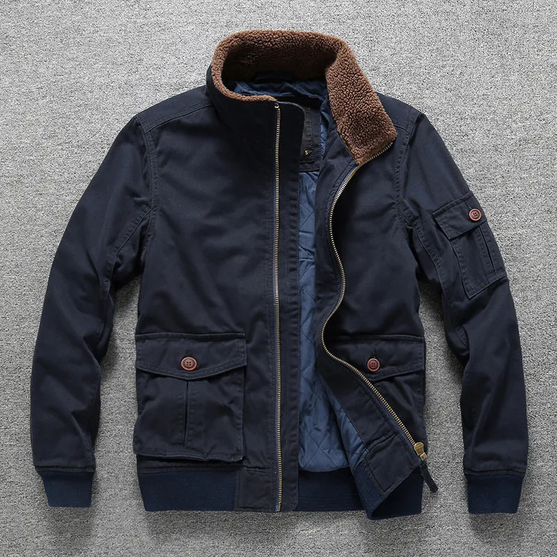 Herren Winter‑Bomberjacke im Field‑Stil mit Teddykragen, gesteppter Isolierung und Utility‑Taschen Drune