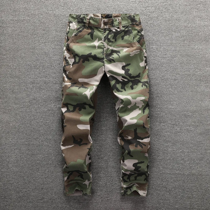 Herren Twill-Hose im Camouflage-Muster mit geradem Schnitt und Gürtelschlaufen Drune