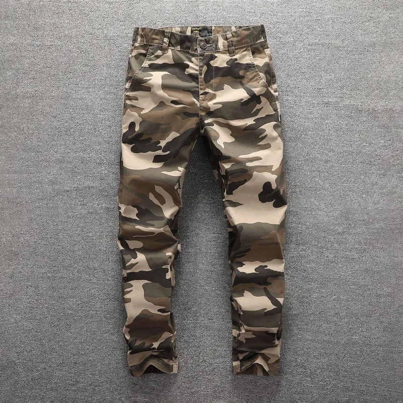 Herren Twill-Hose im Camouflage-Muster mit geradem Schnitt und Gürtelschlaufen Drune