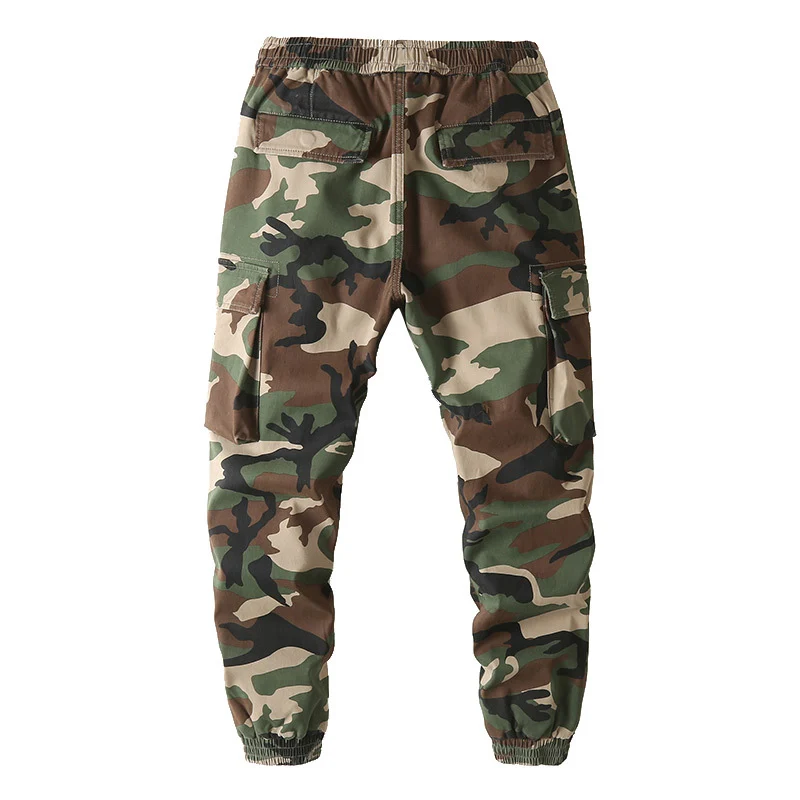 Herren Slim-Fit Cargohose im Tarnmuster mit elastischem Tunnelzugbund und verstärkten Knien Drune