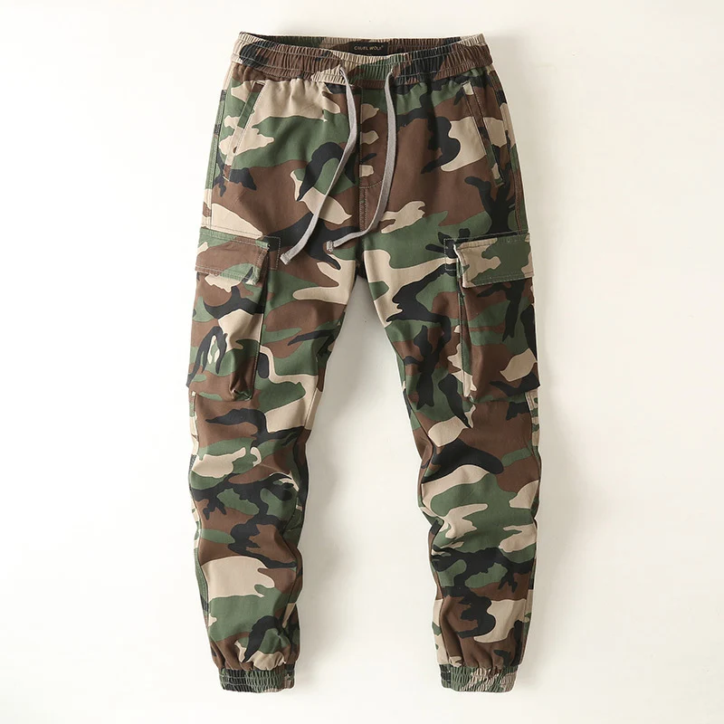 Herren Slim-Fit Cargohose im Tarnmuster mit elastischem Tunnelzugbund und verstärkten Knien Drune