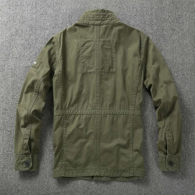 Herren Militärische Feldjacke aus Baumwoll-Mix mit Stehkragen und Multifunktionstaschen Drune