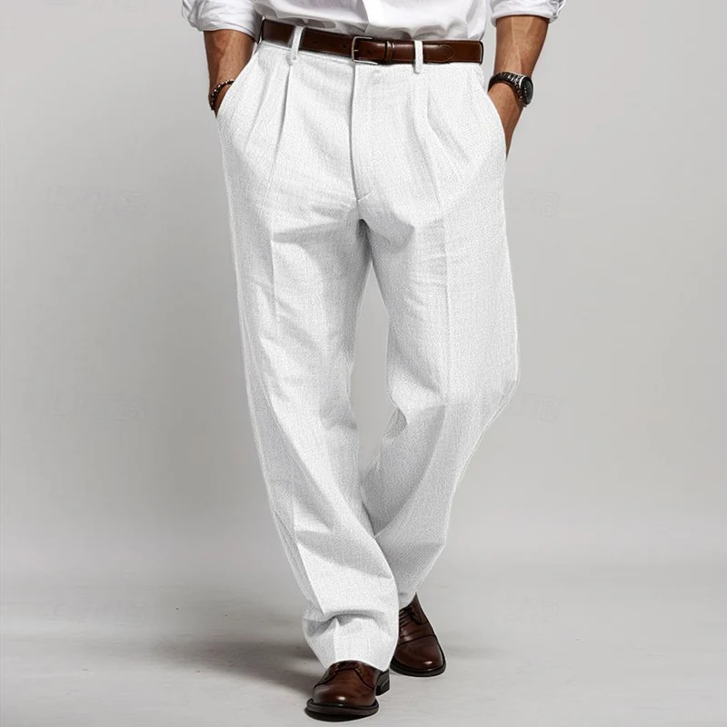 Herren Leinenmischung Plissee-Hose mit weitem Bein und hoher Taille Drune