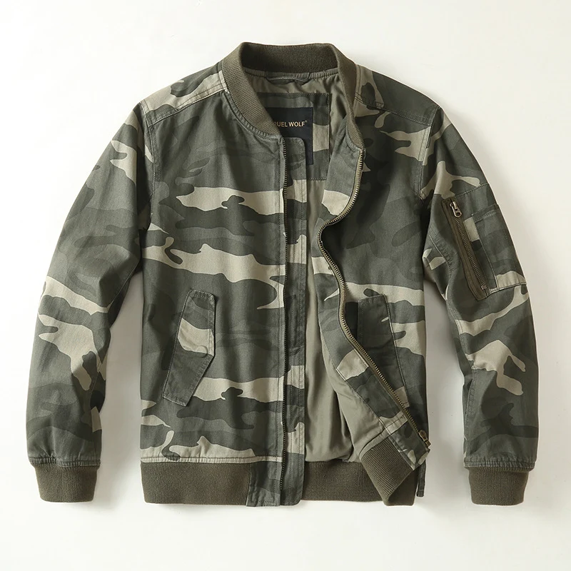 Herren Leichte Bomberjacke im urbanen Camouflage-Look mit Rippbündchen und Utility-Taschen Drune