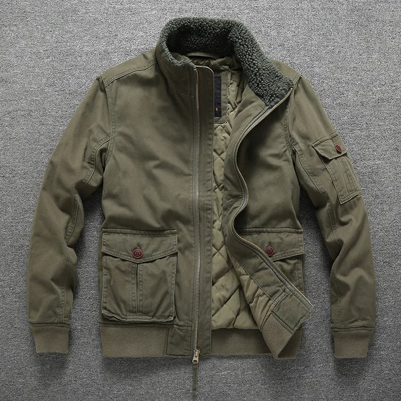 Herren Gefütterte Utility-Fieldjacke mit Teddykragen und Mehrfachtaschen Drune