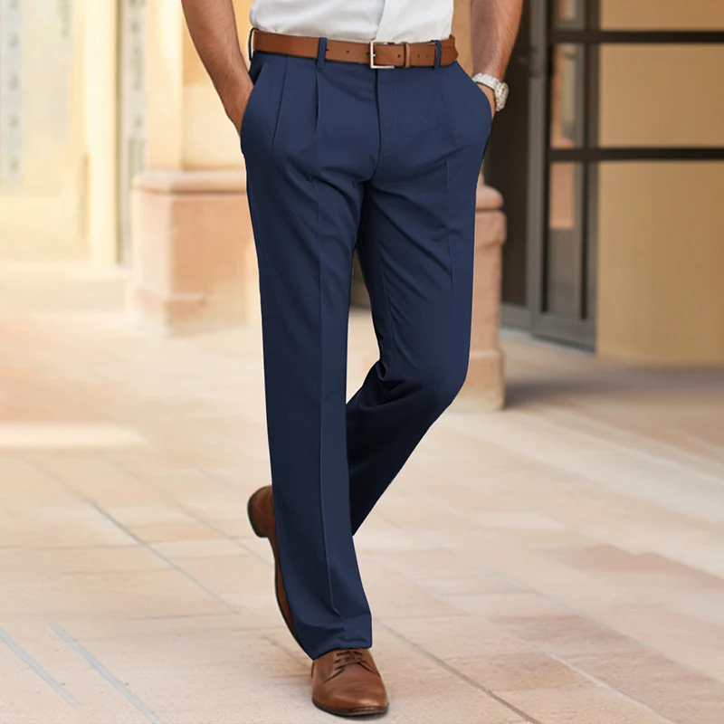 Herren Elegante Bundfalten-Hose mit geradem Bein und Bügelfalte Drune