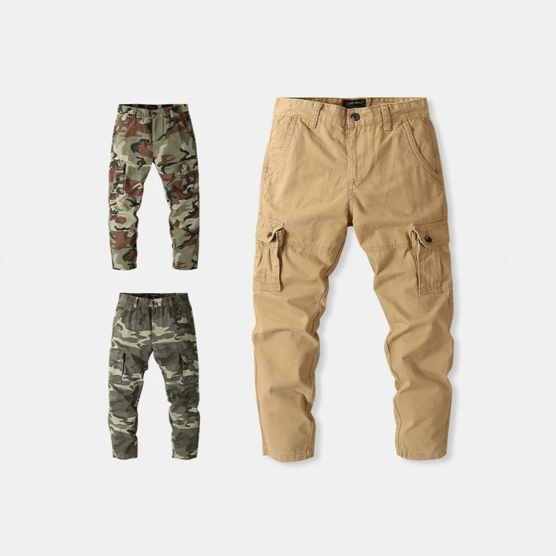 Herren Cargohose mit taktischem Tarnmuster und mehreren Klappentaschen Drune