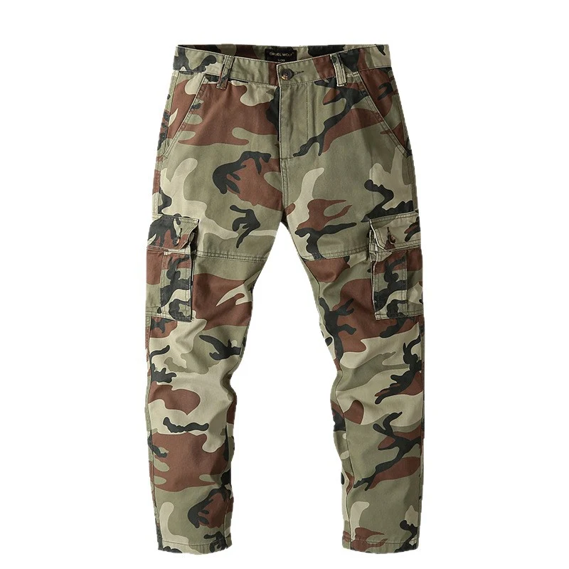 Herren Cargohose mit taktischem Tarnmuster und mehreren Klappentaschen Drune