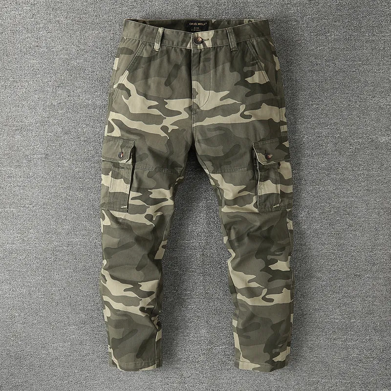 Herren Cargohose mit taktischem Tarnmuster und mehreren Klappentaschen Drune