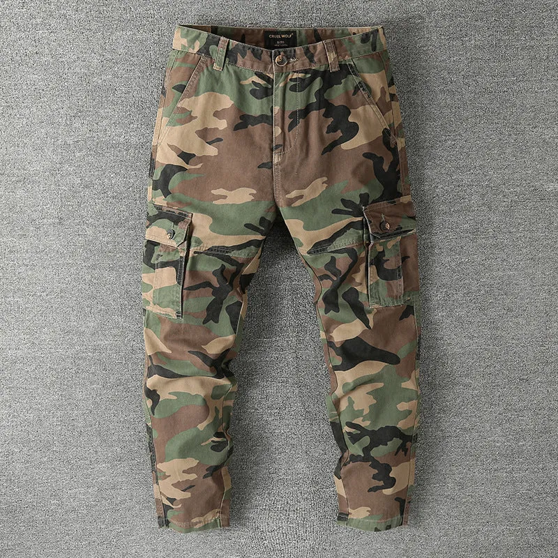 Herren Cargohose mit taktischem Tarnmuster und mehreren Klappentaschen Drune