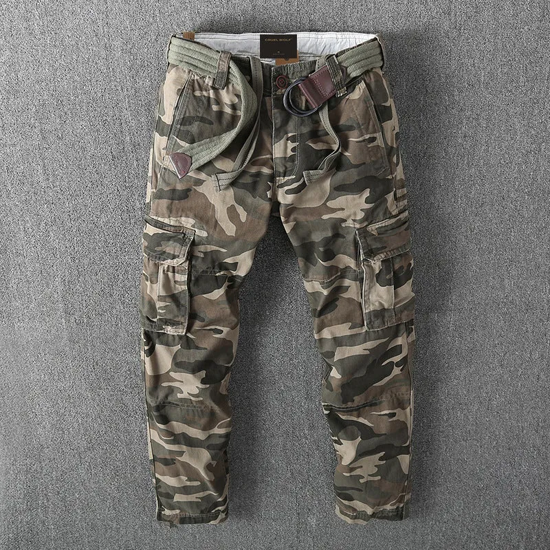 Herren Cargohose mit mehreren Taschen, verstellbaren Beinabschlüssen und Gürtel Drune