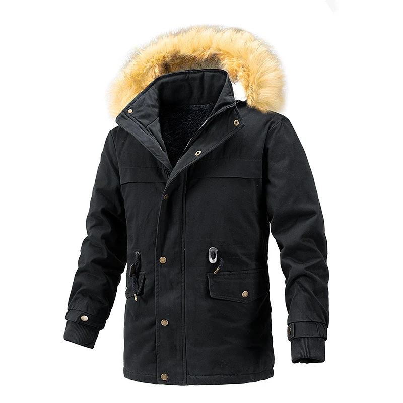 Herren Winterschutz-Parka mit wärmendem Teddyfutter abnehmbarer Kunstfellkapuze und verstärkten Utility-Taschen Drune