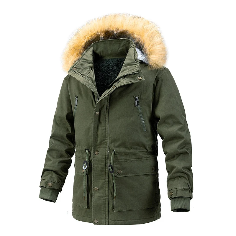Herren Winterschutz-Parka mit wärmendem Teddyfutter abnehmbarer Kunstfellkapuze und verstärkten Utility-Taschen Drune