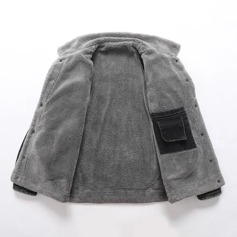 Herren Vintage Denimjacke mit Sherpa-Futter, Hemdkragen und funktionalen Taschen Drune