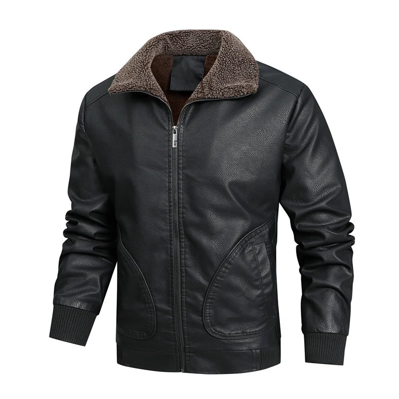 Herren Vintage-Bomberjacke aus Kunstleder mit Sherpa-Innenfutter und Rippbündchen Drune