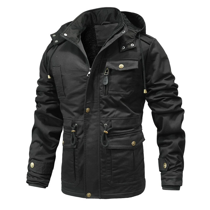 Herren Utility-Canvas-Parka mit Taillenzug, Cordkragen und Zip-Brusttasche Drune