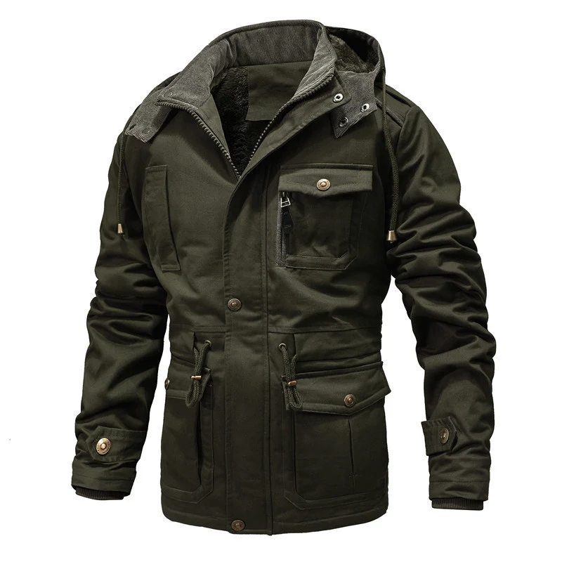 Herren Utility-Canvas-Parka mit Taillenzug, Cordkragen und Zip-Brusttasche Drune