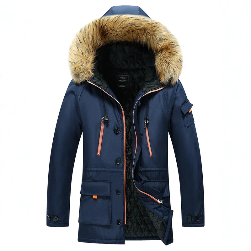 Herren Urbaner Winterparka im Fieldstil mit abnehmbarem Kunstfellbesatz und multifunktionalen Taschen Drune